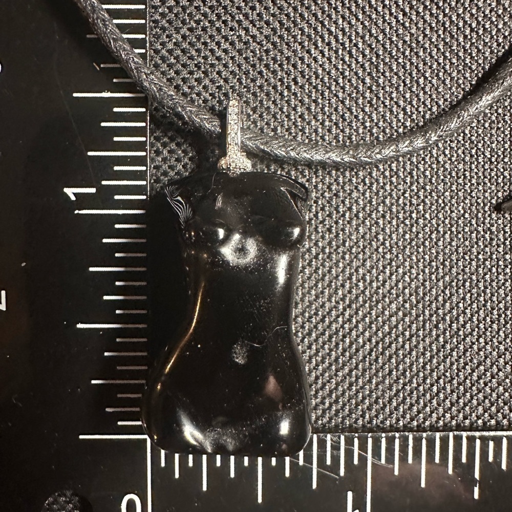 Black Obsidian Lady Body Pendant Necklace on Black Rope, Sterling Silver Bail - Picture 13 of 14